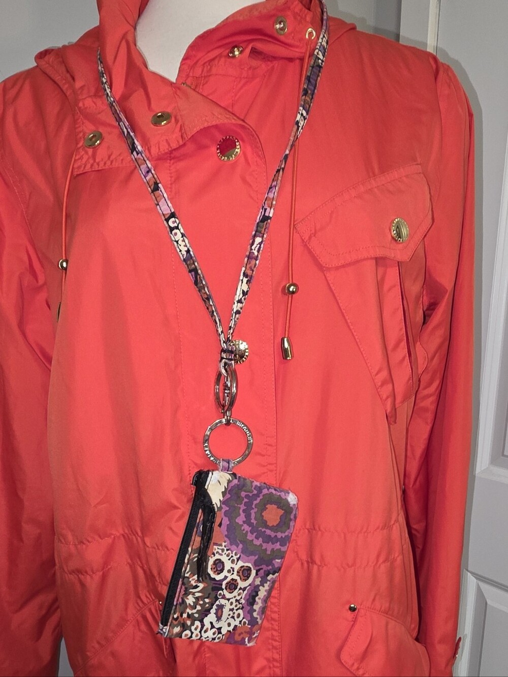 Vera Bradley Coral Orange Floral Lanyard Wristlet